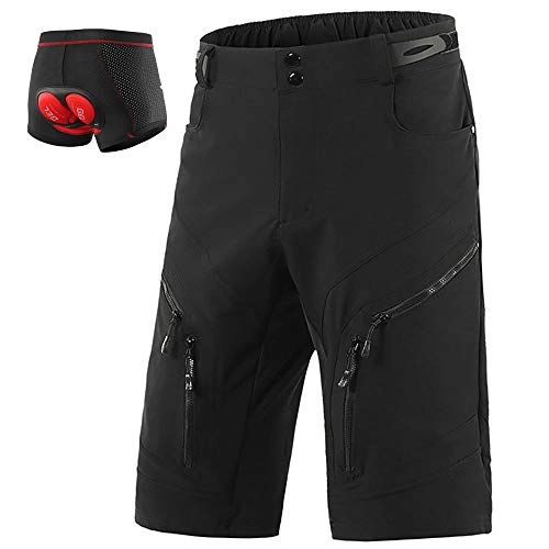 Mountain Bike Short : LXZH Padded Cycling Shorts Mens, Bicycles Bike Underwear 5D Gel Padded, Baggy Downhill MTB Shorts Breathable Shockproof, Black, L