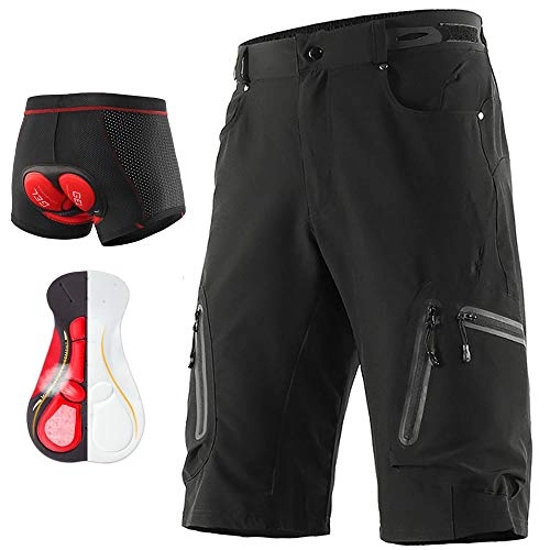 Mountain Bike Short : LXZH Padded Cycling Shorts Mens, Bicycles Bike Underwear 5D Gel Padded, Baggy Downhill MTB Shorts Breathable Shockproof, Black, XL