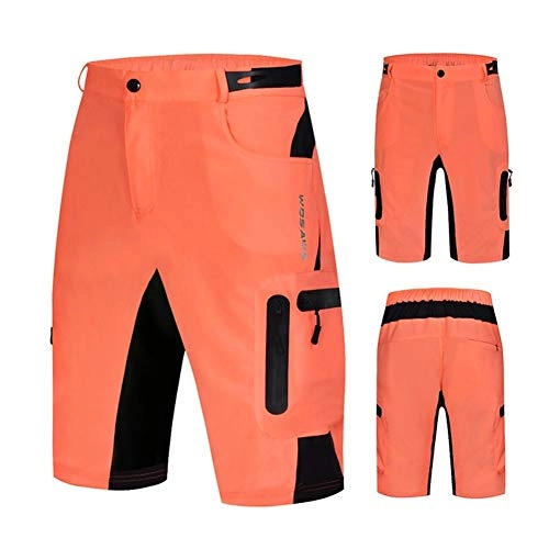 Mountain Bike Short : MCNDJIRE Men Padded Baggy Cycling Shorts Reflective MTB Mountain Bike Bicycle Riding Trousers Water Resistant Loose Fit Shorts (Color : Orange, Size : L)