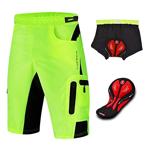 Mountain Bike Short : Men MTB Shorts Cycling Shorts with 5D Gel Padded, Loose Fit Breathable Mountain Bike Shorts Outdoor Downhill Sports Bicycle Shorts, Green, XXXL