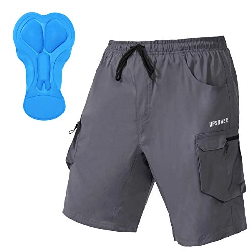 Mountain Bike Short : Men's 3D Paddle Cycling Shorts - Mountain Bike Lightweight Bicycle MTB Shorts with Pockets - grey - Medium