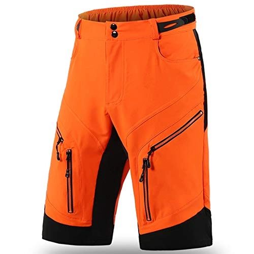 Mountain Bike Short : Men's Cycling MTB Shorts, Waterproof Breathable Quick Dry Loose Fit Baggy Cycling Trousers for Mountain Bike & MTB Riding & Running & Hiking & Outdoor Sports, Orange, S