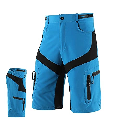 Mountain Bike Short : Men's Cycling Shorts with Pockets and Velcro Buttons, Breathable Mountain Bike Shorts for Men, Loose Quick Dry Training Shorts Pants, Casual Men's MTB Bicycle Shorts(Size:XXL, Color:Blue)