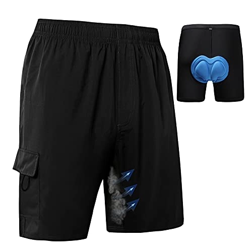 Mountain Bike Short : Men's Mountain Bike Shorts 3D Padded Lightweight Quick Dry MTB Cycling Loose-Fit Bicycle Shorts(Black, L)