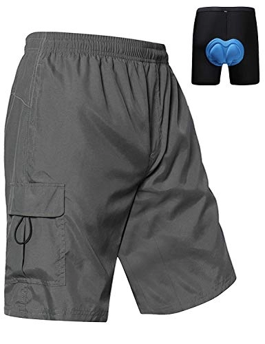 Mountain Bike Short : Men's Mountain Bike Shorts 3D Padded Lightweight Quick Dry MTB Cycling Loose-Fit Bicycle Shorts(Grey, M)