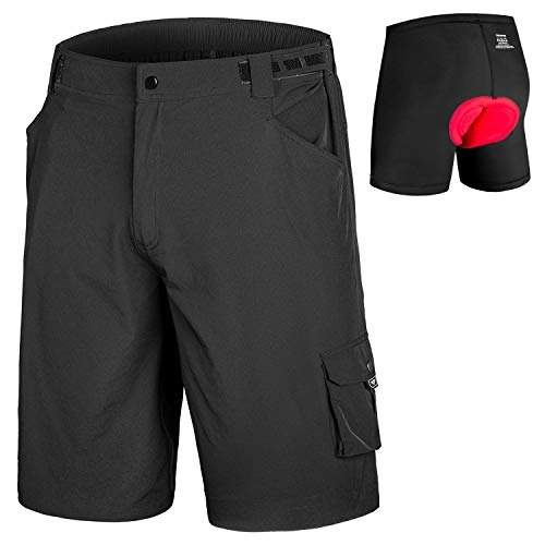 Mountain Bike Short : Men's MTB Shorts Padded Mountain Bike Shorts, Loose Fit Bicycle Baggy Shorts with Removable Liner