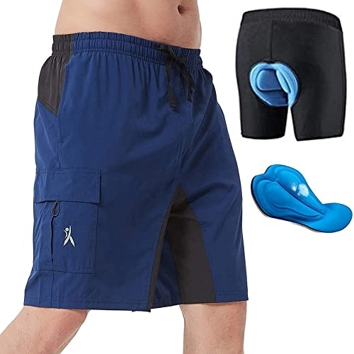 Mountain Bike Short : Mens Mountain Bike Biking Shorts, Bicycle MTB Shorts, Loose Fit Cycling Baggy Lightweight Pants (Blue L)