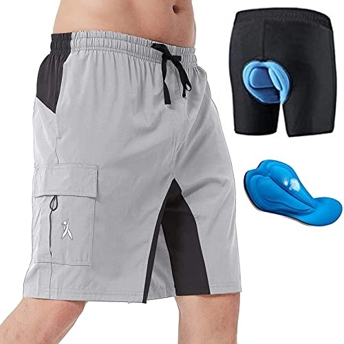 Mountain Bike Short : Mens Mountain Bike Biking Shorts, Bicycle MTB Shorts, Loose Fit Cycling Baggy Lightweight Pants (Grey L)