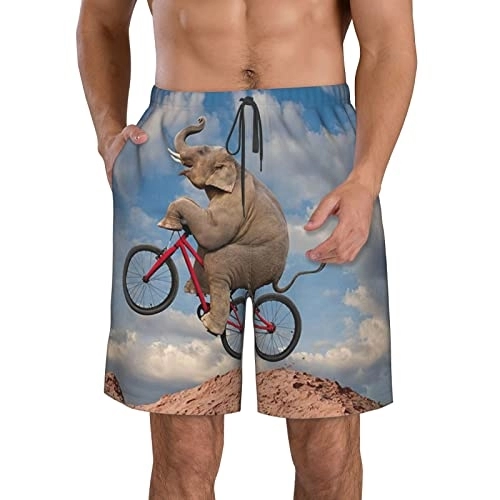 Mountain Bike Short : Mens Swim Trunks Beach Board Shorts Bathing Suits, (Mountain Elephant Riding Bike) White