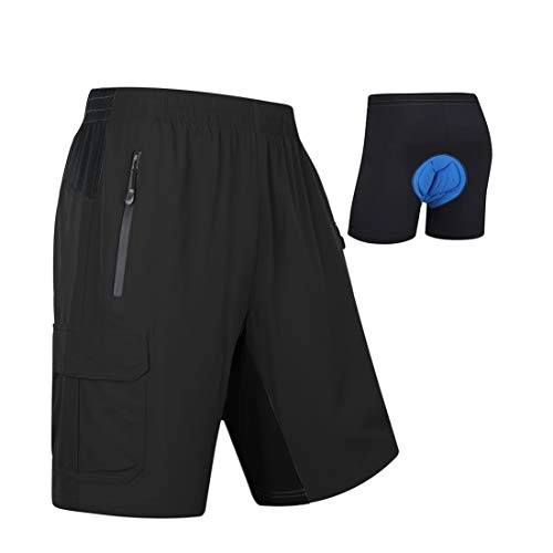 Mountain Bike Short : MOCOLY Mens Mountain Bike Shorts 3D Padded Lightweight Quick Dry MTB Cycling Shorts Riding Bicycle Shorts with Padding - black - X-Large