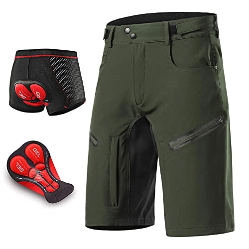 Mountain Bike Short : Mountain Bike Shorts for Men Padded, Baggy MTB Shorts with Padding Loose Fit Cycling Shorts Downhill Sport Shorts, 3D Gel Padded Cycling Underwear, Green, S