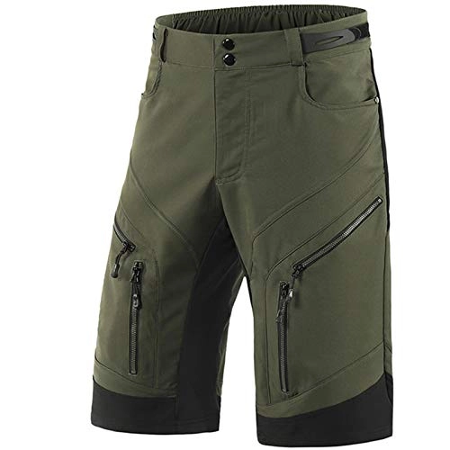 Mountain Bike Short : MTB Cycling Shorts for Men, Loose Fit Mountain Bike Shorts Lightweight Breathable Bicycle Shorts with Zipper Pockets, Quick Dry Downhill Shorts Running Gym Training Cycling Clothing, Army Green, S