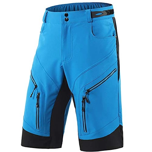 Mountain Bike Short : MTB Shorts Men Baggy, Breathable Quick Dry MTB Shorts Loose Fit Mountain Bike Pants with 4 Zip Pockets Waterproof Cycling Bottoms, for Outdoor Bicycle Downhill Sports, Blue, XXL