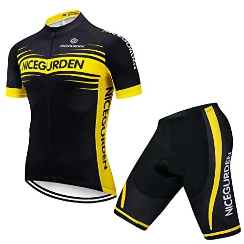 Mountain Bike Short : NICEGURDEN Short Sleeve Cycling Jersey for Men Mountain Bike Clothing 4D Padded Shorts Biking Shirt Set - yellow - S