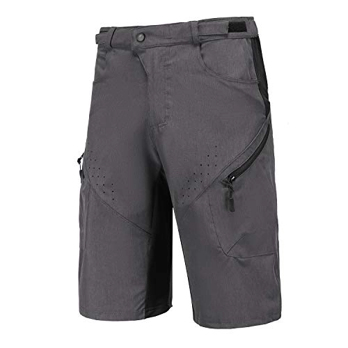Mountain Bike Short : Priessei Men's Mountain Bike Shorts Lightweight MTB Cycling Shorts with Zip PocketsDarkGrey XL