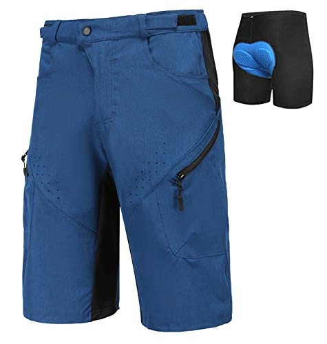 Mountain Bike Short : PRIESSEI Mens Mountain Bike Biking Shorts Lightweight MTB Cycling Shorts with Zip Pockets (Blue 2, Large)