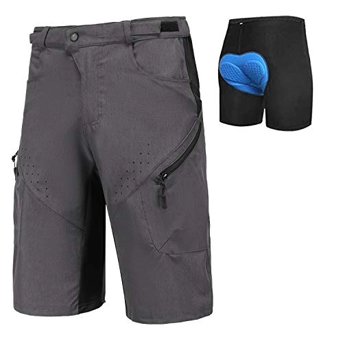 Mountain Bike Short : PRIESSEI Mens Mountain Bike Biking Shorts Lightweight MTB Cycling Shorts with Zip Pockets (Dark Grey 2, Medium)