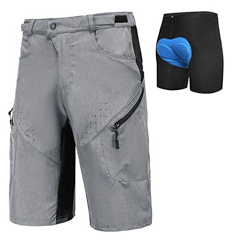 Mountain Bike Short : PRIESSEI Mens Mountain Bike Biking Shorts Lightweight MTB Cycling Shorts with Zip Pockets (Grey 2, Large)