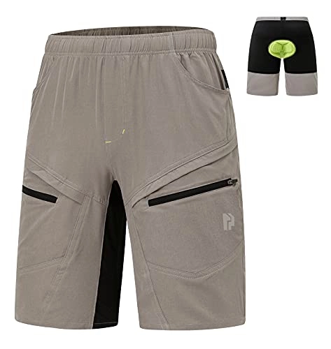 Mountain Bike Short : PTSOC Mens Mountain Bike Shorts Loose-Fit Cycling MTB Shorts with 5D Padded, Dark Gray, S (Short)