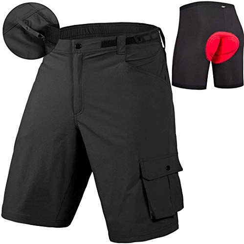 Mountain Bike Short : qualidyne Men's Mountain Bike Shorts 3D Padded Cycling MTB Shorts Lightweight Loose Fit Bicycle Shorts Black