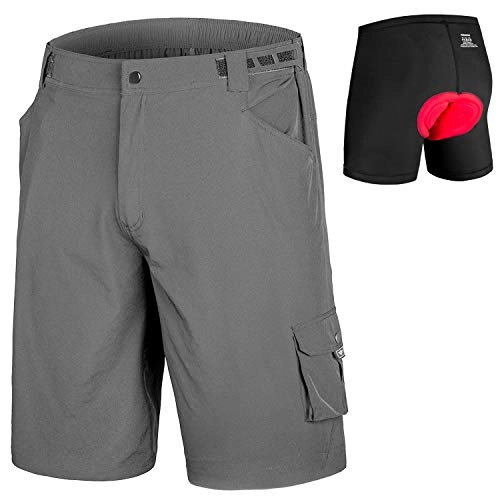 Mountain Bike Short : qualidyne Men's MTB Shorts Padded Mountain Bike Shorts, Loose Fit Cycling Shorts with Removable Liner