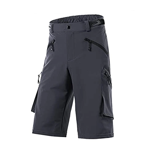 Mountain Bike Short : Reflective Men's Cycling Shorts, Loose Quick Dry Mountain Bike Shorts for Men with Pockets and Velcro Buttons, Breathable Training Shorts Pants, Casual Men's MTB Bicycle Shorts(Size:L, Color:Grey)