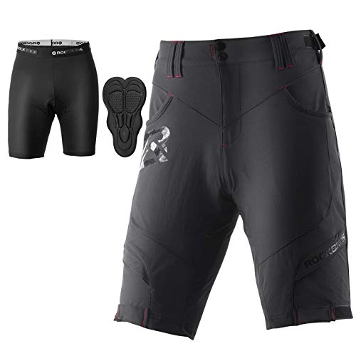 Mountain Bike Short : ROCK BROS Men's Mountain Bike Shorts Padded Baggy MTB Cycling Shorts Loose Fit - black - Large