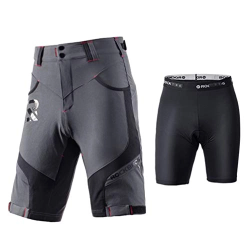 Mountain Bike Short : ROCKBROS Men’s Cycling Shorts 16D Padded Compression Shorts Breathable Anti-Slip Cycle Quick Dry Underwear Grey