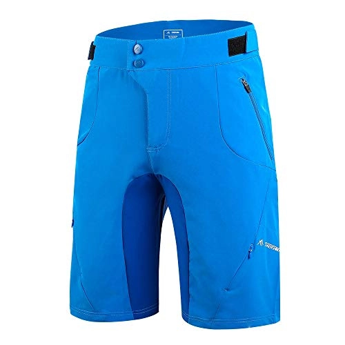 Mountain Bike Short : SAENSHING Men's Mountain Bike Cargo Shorts Breathable Loose-Fit Waterproof Cycling Shorts (S, Blue)