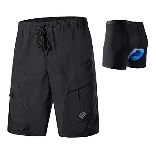 Mountain Bike Short : Santic Men's Loose-fit Mountain Bike Shorts Coolmax Lightweight Cycling MTB Shorts - Black - Medium