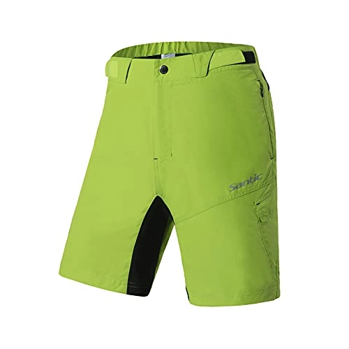 Mountain Bike Short : Santic Men's Mountain Bike Shorts Loose Fit MTB Shorts Cycling Shorts Baggy Zipper Pockets, Green, Large