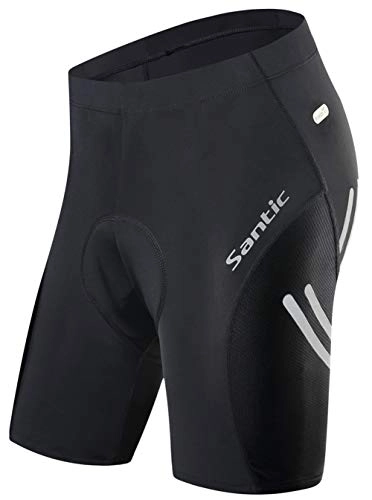 Mountain Bike Short : Santic Padded Cycling Shorts Men Road Bike Shorts Cycle Half Pants Tights Lycra Elastic Reflective Black