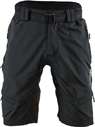 Mountain Bike Short : Silvini Men's Rango MTB Shorts in Black / Lime with Belt - Rear Ventilation Elastic Panels and 2 Pockets - XL