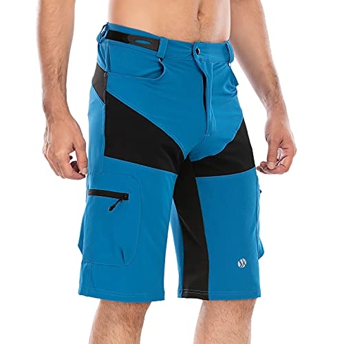 Mountain Bike Short : SKYSPER Mountain Bike Shorts MTB Shorts Loose Fit Cycling Shorts with Zipper Pockets Baggy Lightweight Biking Shorts - blue - Large