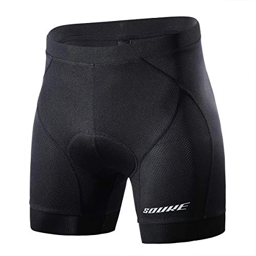Mountain Bike Short : Souke Sports Men's Cycling Underwear 4D Padded Breathable Bike Undershort Shorts Anti-Slip Design All Black L