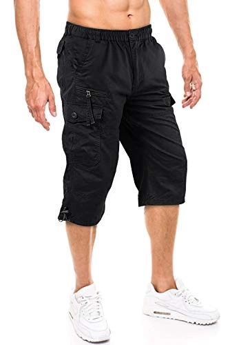 Mountain Bike Short : TACVASEN Men's 100% Cotton Casual Military Elastic Capri Cargo Shorts with Multi Pockets, Black, 33 (XL)