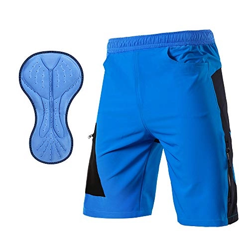 Mountain Bike Short : TOMSHOO Men's 3D Padded Cycling Shorts Breathable & Adsorbent Bicycle Underwear Outdoor Sports MTB Bike Shorts (Blue, L)