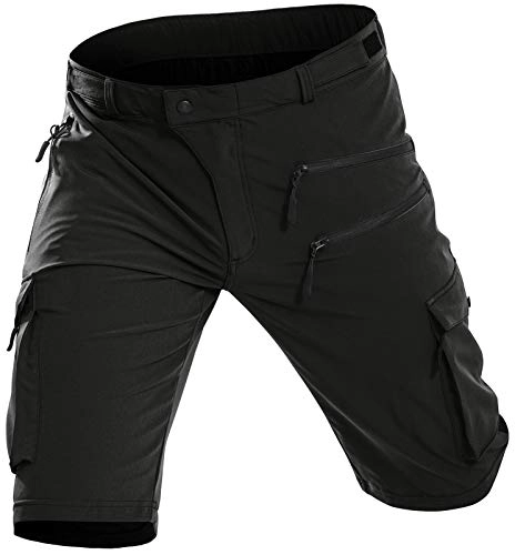 Mountain Bike Short : Vzteek Baggy Cycling Shorts Mountain Bike MTB Shorts with 5 Zipper Pockets (Black, L)