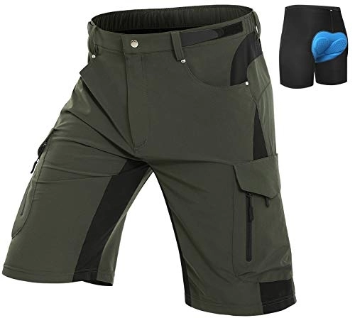 Mountain Bike Short : Vzteek Men's-Mountain-Bike-Shorts for Men MTB Shorts Padded 4D-Loose-Fit-Breathable 6 Pockets Outdoor Sports Casual Biking Shorts (Green, XXXL)