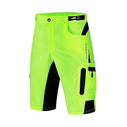 Mountain Bike Short : WBNCUAP Men Padded Baggy Cycling Shorts Reflective MTB Mountain Bike Bicycle Riding Trousers Water Resistant Loose Fit Shorts (Color : Green, Size : X-Large)