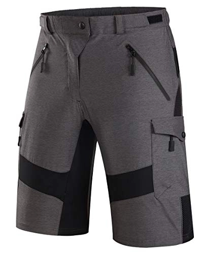 Mountain Bike Short : Wespornow Men's Mountain Bike Biking Shorts, Water Repellent MTB Shorts, Loose Fit Cycling Baggy Pants with Zip Pockets (Grey, XL 34-36")