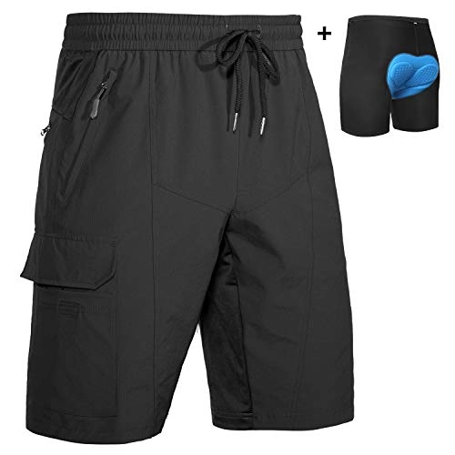 Mountain Bike Short : Wespornow Men's-MTB-Mountain-Bike-Cycling-Shorts, Baggy-Breathable-Bike-Shorts with Pockets (Black with Pad, L)