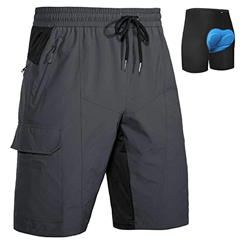 Mountain Bike Short : Wespornow Men's-MTB-Mountain-Bike-Cycling-Shorts, Baggy-Breathable-Bike-Shorts with Pockets (Grey with Pad, L)