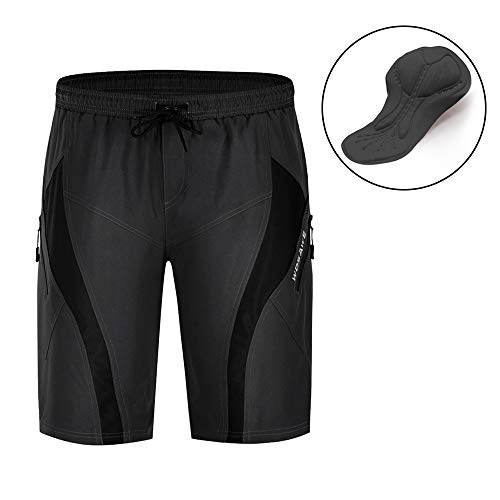 Mountain Bike Short : WOSAWE Men's Cycling Shorts 2 in 1 Loose-Fit Baggy Mountain Bike Shorts Breathable Waterproof Sport 1 / 2 Pants with 3D Gel Padded (Black XXXL)