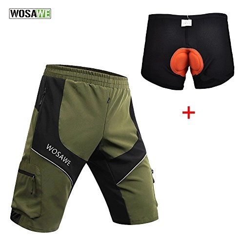 Mountain Bike Short : WOSAWE Mens Cycling Short Waterproof Lightweight Mountain Bike 1 / 2 Pants + 3D Padded Gel Breathable Bicycle Underwear (Army Green L)
