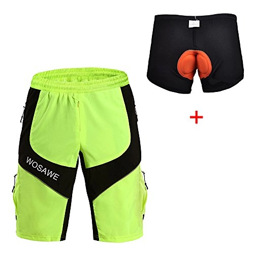 Mountain Bike Short : WOSAWE Mens Cycling Short Waterproof Lightweight Mountain Bike 1 / 2 Pants + 3D Padded Gel Breathable Bicycle Underwear (Bright Green XXL)
