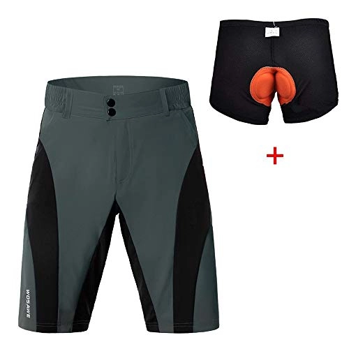 Mountain Bike Short : WOSAWE Mens Cycling Short Waterproof Lightweight Mountain Bike 1 / 2 Pants + 4D Padded Gel Breathable Bicycle Underwear (BC431 Grey XXL)