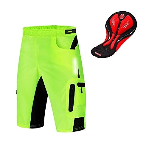 Mountain Bike Short : WOSAWE Mens Cycling Shorts Loose-Fit Breathable Mountain Bike 2 in 1 Shorts with 3D Gel Padded for Racing Running Gym Training (Green XL)