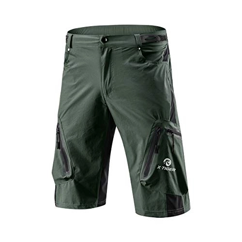 Mountain Bike Short : X-TIGER Men's Bicycle Shorts, Breathable Mountain Bike Shorts Lightweight and Baggy MTB Shorts for Outdoor Cycling Running Gym Training Cycling Shorts for Off Road Cycling (Army Green, L)