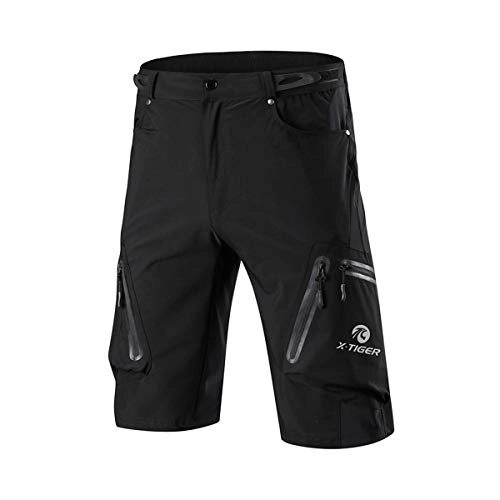 Mountain Bike Short : X-TIGER Men's Bicycle Shorts, Lightweight and Baggy Mountain Bike Shorts for Cycling Running Gym Training Shorts Pants for Off Road Cycling Outdoor Sports Leisure Bottoms (Black, 3XL)